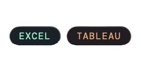 Two rounded rectangular buttons labeled Excel and Tableau, representing data analysis software.
